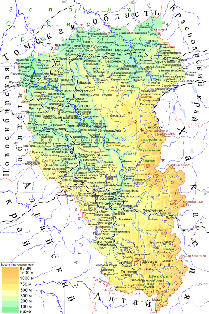 Кемеровская_область физическая карта