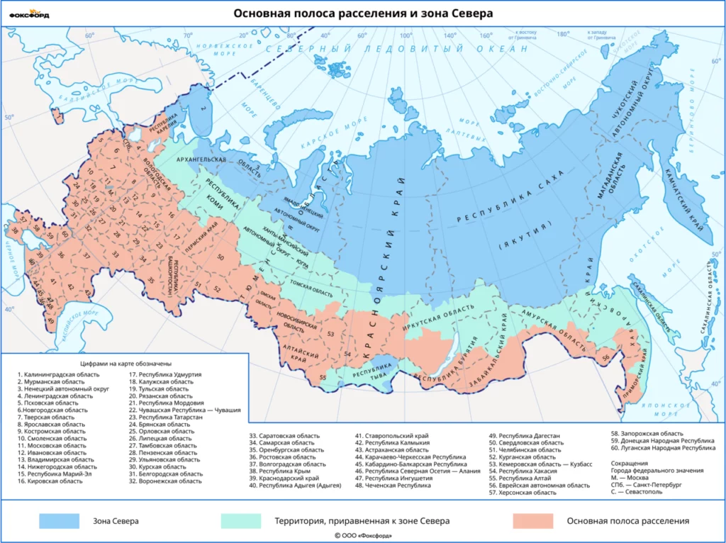 Основная зона расселения и зона Севера России