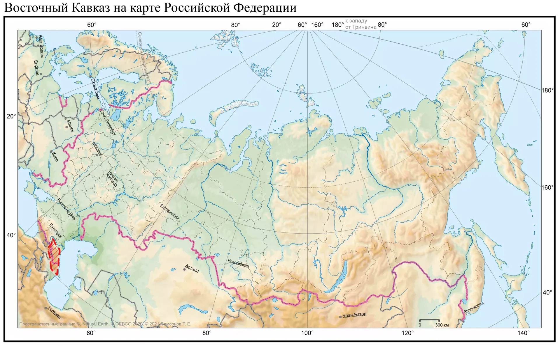 Восточный Кавказ  на карте России 1