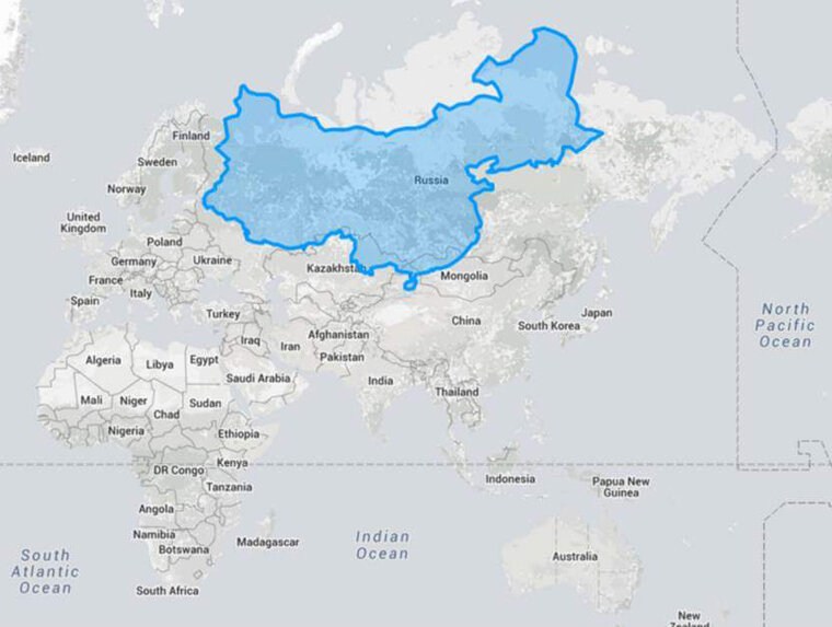 Реальный размер Китая